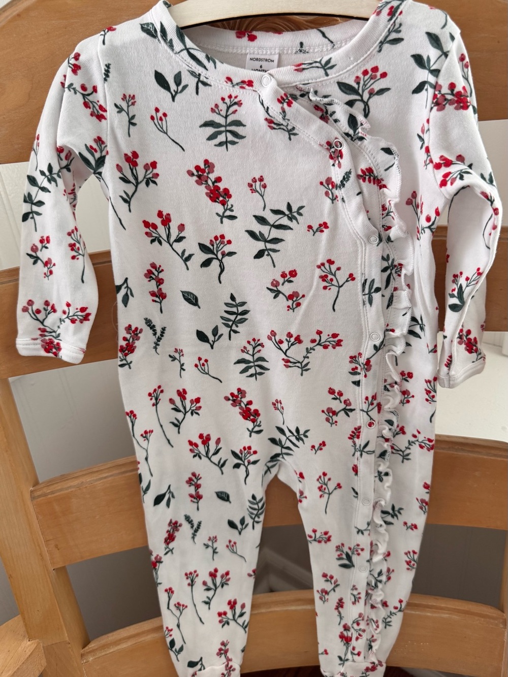 Nordstrom White Floral Ruffle-Trim Baby One-Piece